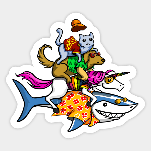 Animals Riding Shark Sticker by underheaven